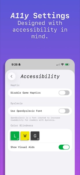 A screenshot of LOSER's accessibility settings.