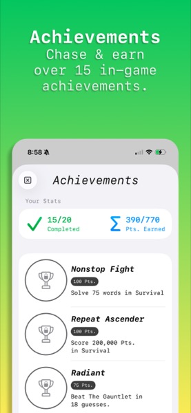 A screenshot showing LOSER's achievements system.