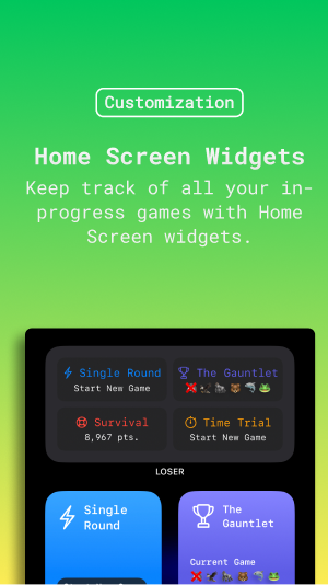 A screenshot of LOSER - A Word Game's Home Screen widgets for iOS.